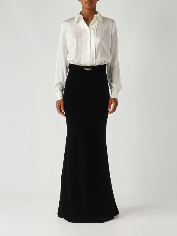 1. Damenkleid aus Stretchseide und Samt Elfenbein-Schwarz Elisabetta Franchi abr4657e2