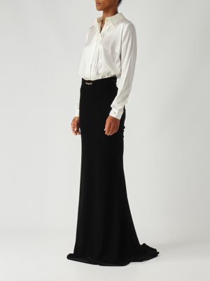 3. Damenkleid aus Stretchseide und Samt Elfenbein-Schwarz