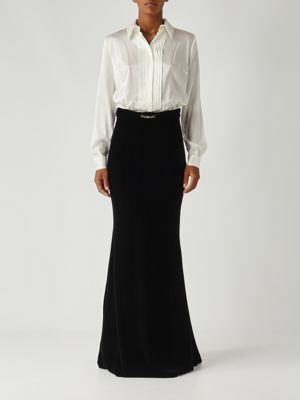 Robe en soie extensible et velours pour femme Ivoire-Noir Elisabetta Franchi