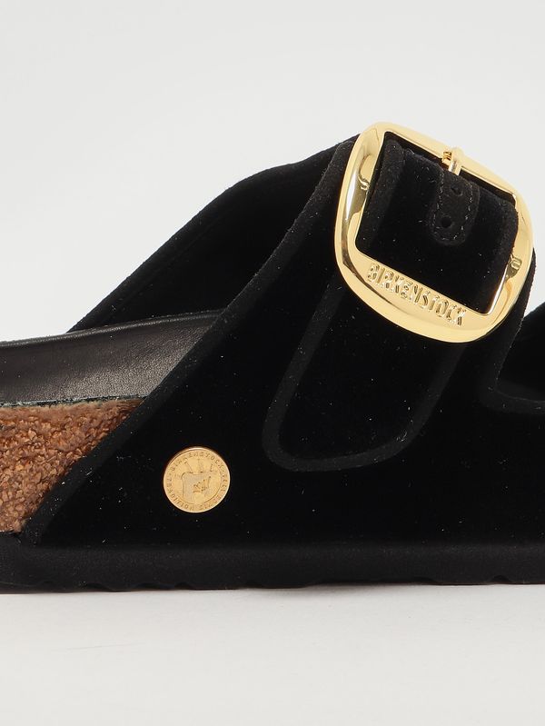 5. Arizona Big Buckle Velvet Textile leather and velvet sandals for women Black Velvet Birkenstock 1030056