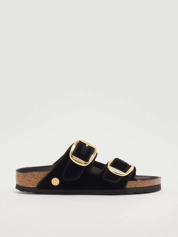 1. Arizona Big Buckle Velvet Textile leather and velvet sandals for women Black Velvet Birkenstock 1030056