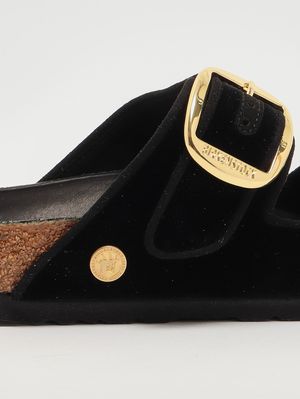5. Arizona Big Buckle Velvet Textile leather and velvet sandals for women Black Velvet