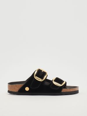 1. Arizona Big Buckle Velvet Textile leather and velvet sandals for women Black Velvet