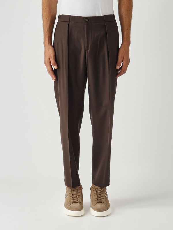 1. Pantalón de hombre Portobellos de ajuste cómodo en lana virgen elástica Marrón Briglia portobellos400120