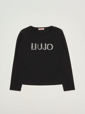 1. Girls' stretch cotton T-shirt Black