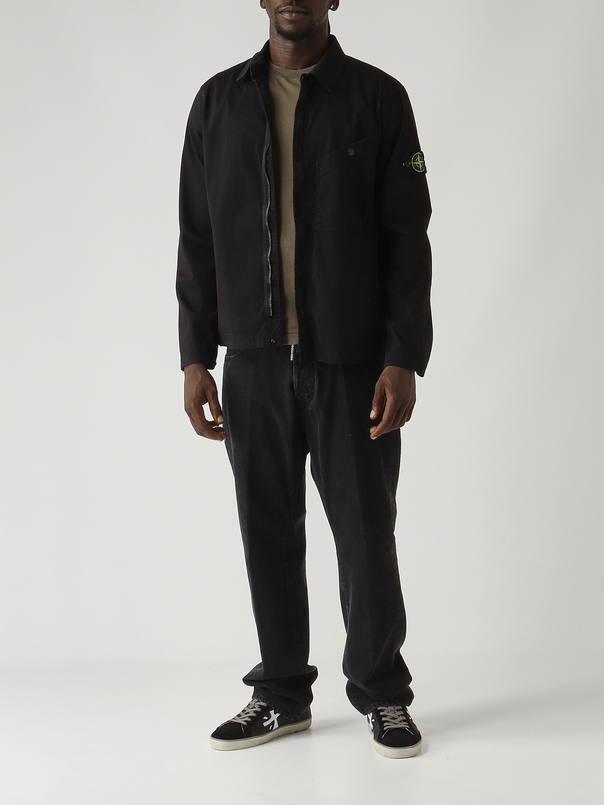 stone  オーバーシャツSサイズblack STONE ISLAND (ストーンアイランド) オーガニックコットン ダブル