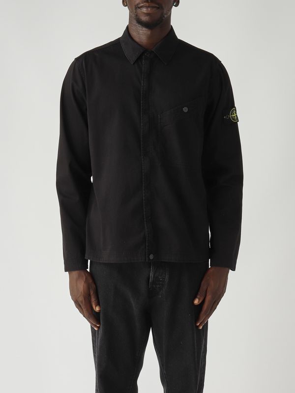 1. Stretch organic cotton satin overshirt for men Black Stone Island k2s151200006s0012