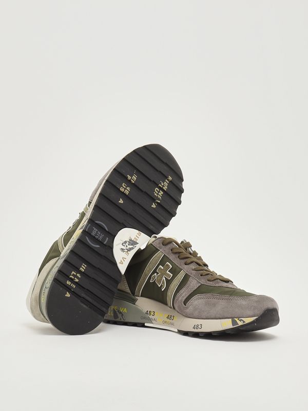 4. Zapatillas para hombre Lander 7706 de piel y tejido técnico Militar-Gris Premiata lan07706
