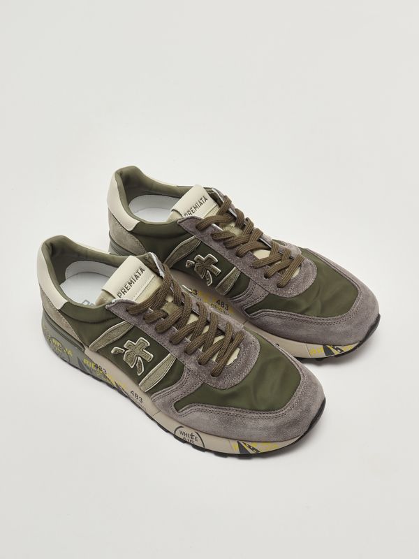 2. Zapatillas para hombre Lander 7706 de piel y tejido técnico Militar-Gris Premiata lan07706