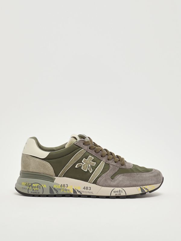 1. Zapatillas para hombre Lander 7706 de piel y tejido técnico Militar-Gris Premiata lan07706