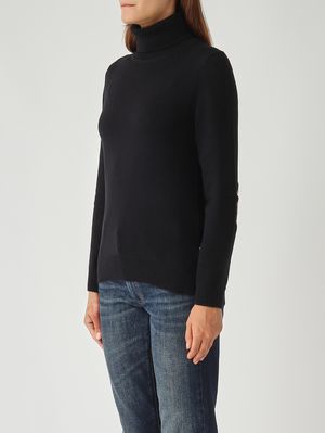 3. Jersey de cuello alto de mujer Pendle de lana y algodón Negro