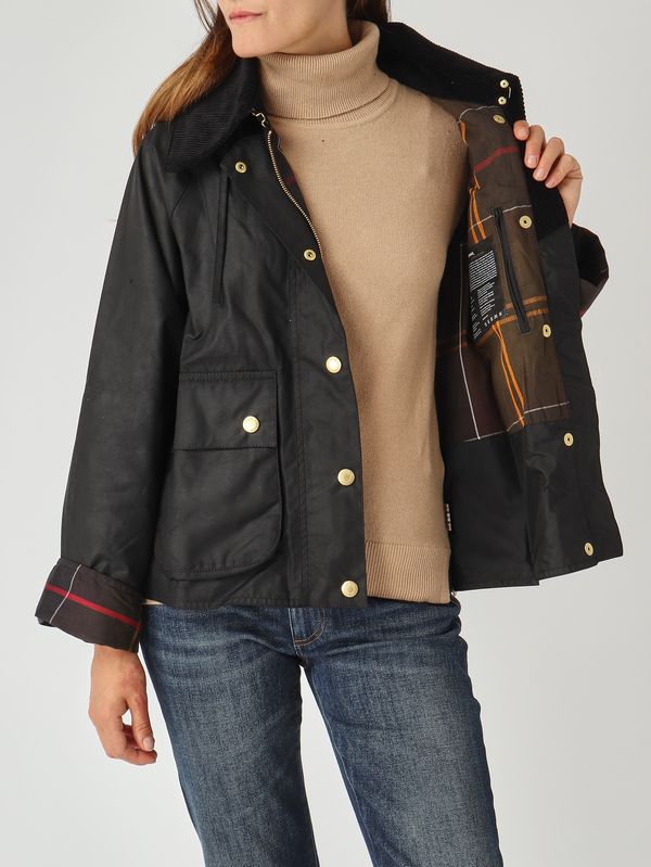 6. Giacca donna Reighton Spey in cotone cerato Nero Barbour lwx1397