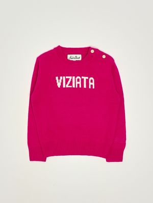 Girl's sweater in wool and cashmere blend Fuchsia MC2 Saint Barth