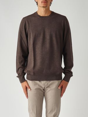 Plain-knit wool sweater for men Dark brown Fay
