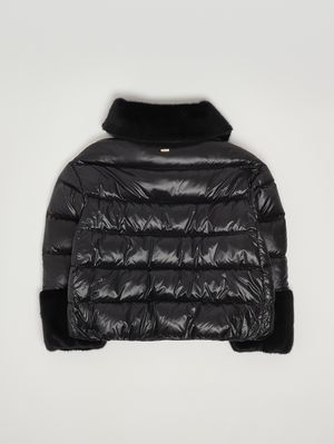 2. Piumino bambina in nylon e pelliccia sintetica Nero