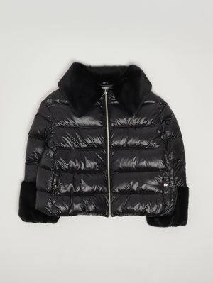 Piumino bambina in nylon e pelliccia sintetica Nero Herno