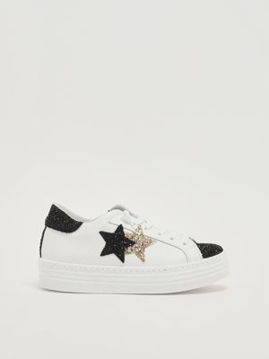 Mädchens Sneakers aus Leder Weiß Schwarz-Gold 2Star