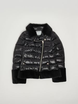 Nylon and faux fur down jacket for men Black Herno