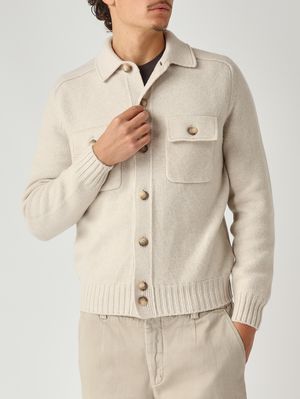 5. Super Geelong virgin wool overshirt for men Light Beige