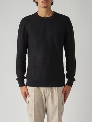 renoma HIGH GAUGE CREW NECK KNIT 黒 Eyelet High Neck Knitted Top - black - Mame Kurogouchi