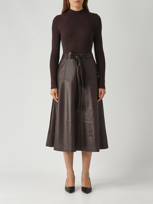 Damenkleid aus Viskose und Kunstleder Schokolade Twinset