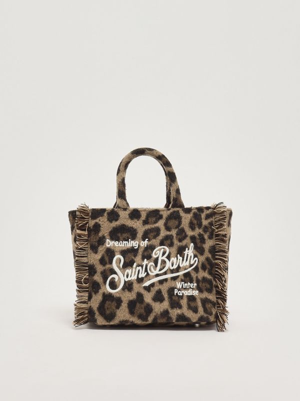 1. Sac Vanity Mini Felt en tissu effet laine pour femme Leopard Midi 18 Emb MC2 Saint Barth vami024