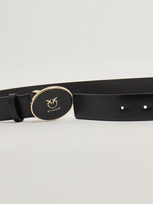 Pinko Leather Belt With Enameled Buckle Pinko Black Leather Belt With Enameled Buckle – MODECRAZE main image 2