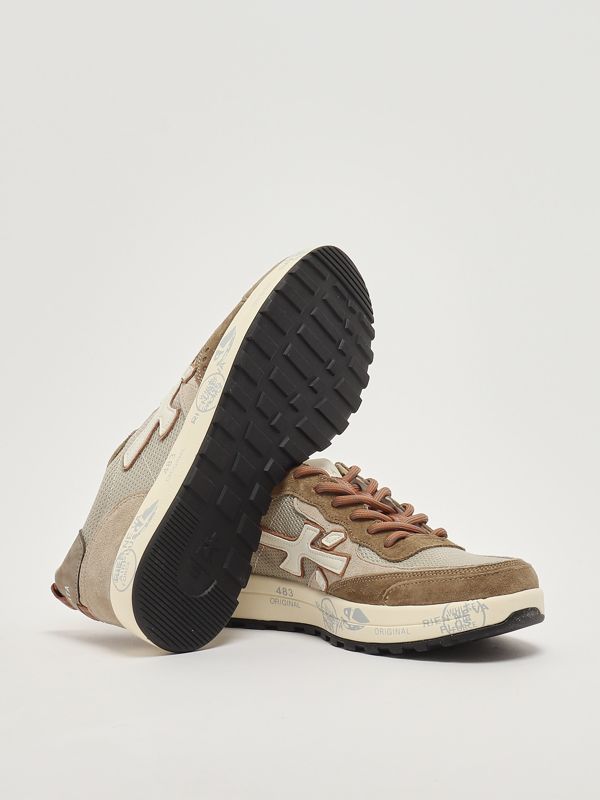 4. Zapatillas para hombre Nous 7724 de piel y malla Tórtola-Camello Premiata nou07724