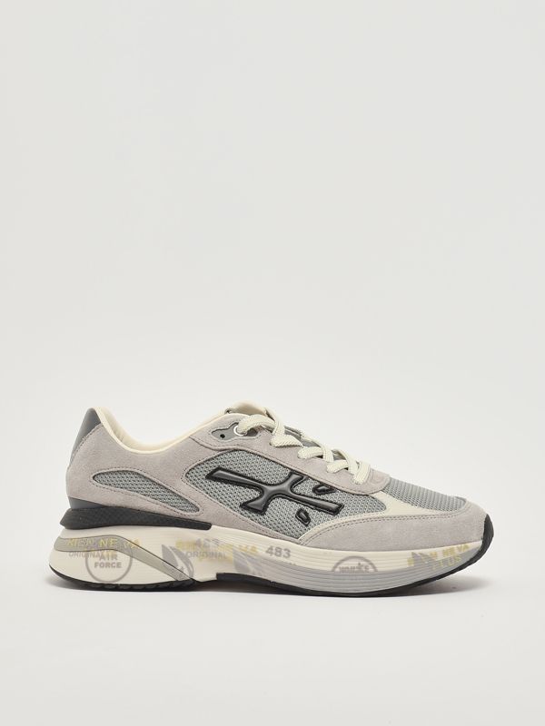 1. Moerun 7304 men's sneakers in leather and mesh Light Gray Premiata moe07304