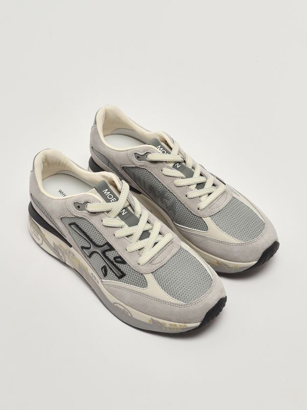 2. Moerun 7304 men's sneakers in leather and mesh Light Gray Premiata moe07304