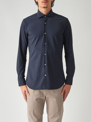 Herrenhemd aus technischem Gewebe Marineblau Guglielminotti