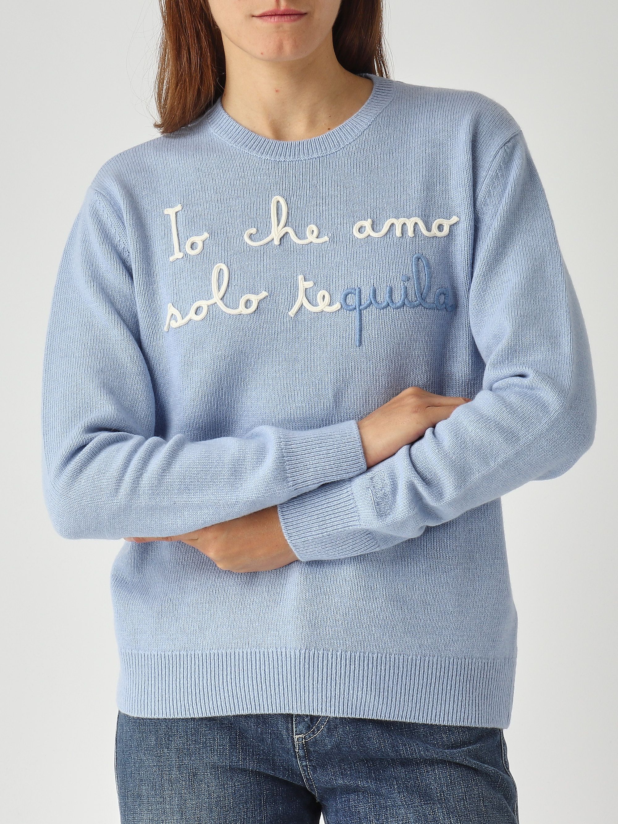 Pull Femme En Cachemire Avec Broderie Bleue - Marque SashaRatiu - Taille S - Neuf Sans Étiquettes