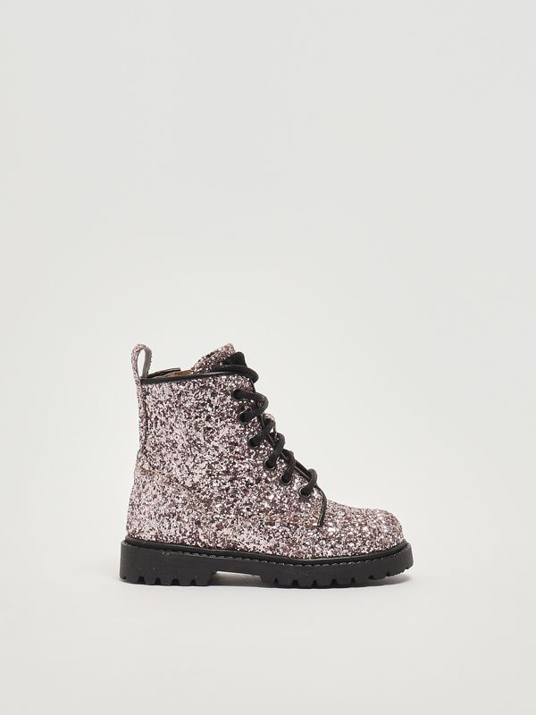 1. Anfibi bambina in pelle glitter Rosa Dianetti 1511bp