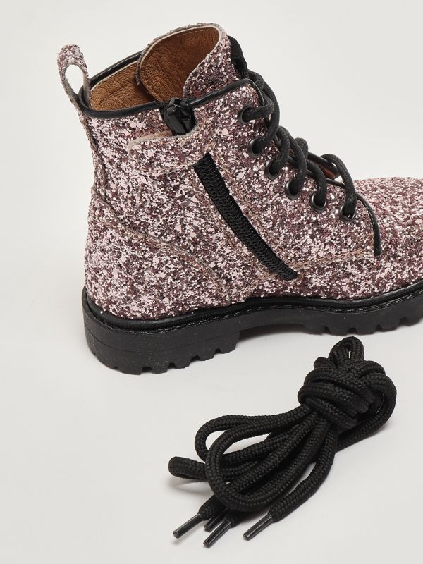 5. Anfibi bambina in pelle glitter Rosa Dianetti 1511bp
