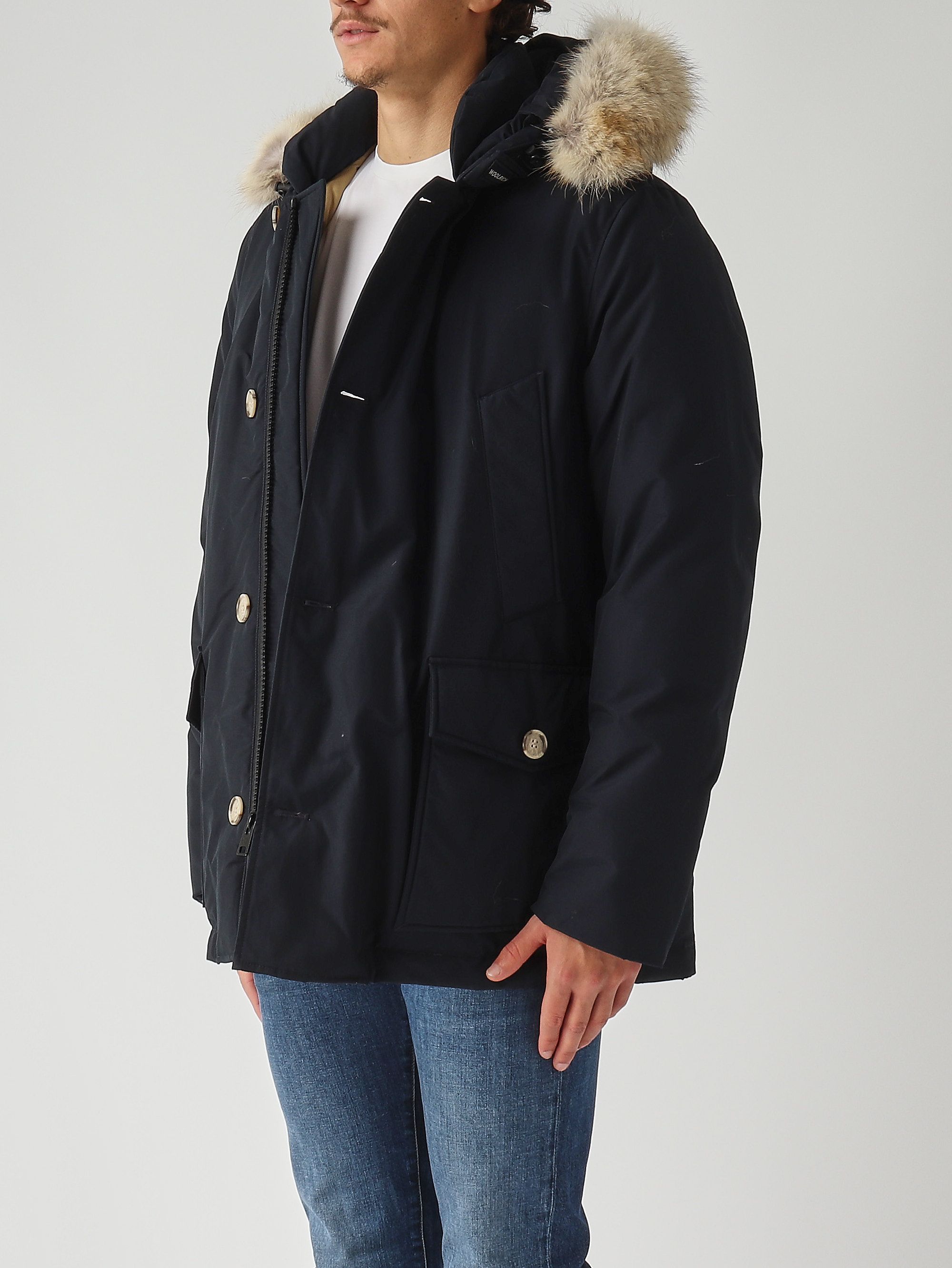 Parka D'hiver Woolrich En Tissu Ramar - Bleu Melton, Fourrure, Col Haut, Taille XL