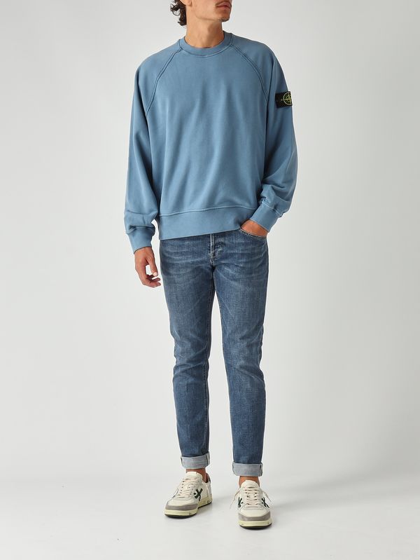 2. Sudadera de hombre de algodón orgánico afelpado Azul Acero Stone Island k2s156100022s0a20