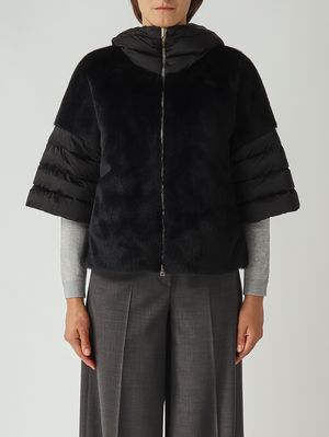Women's satin and faux fur cape Black Herno