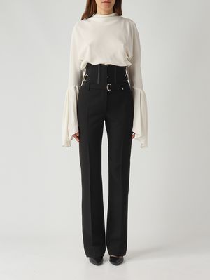 Piadina stretch crêpe trousers for women Black Pinko