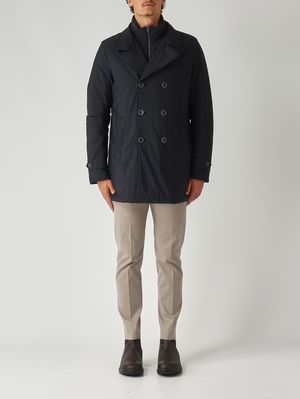 Herren-Peacoat aus laminiertem Bi-Stretch-Stoff Dunkelblau Herno