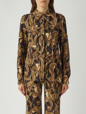 Stretch viscose shirt for women Black-Beige Maliparmi