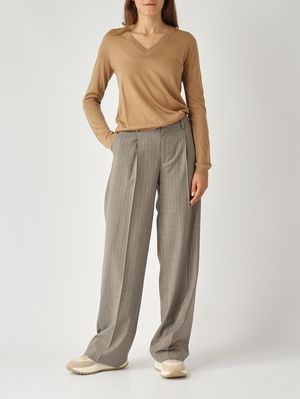 2. Pantalón de mujer Lola en mezcla de lana Topo de raya diplomática