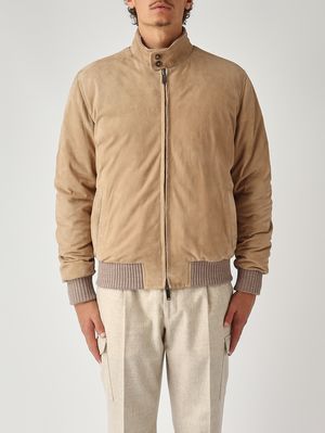 Giacca uomo in pelle scamosciata e nylon Beige Volfagli