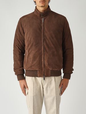 Veste bombardier en daim et nylon pour homme Marron Volfagli