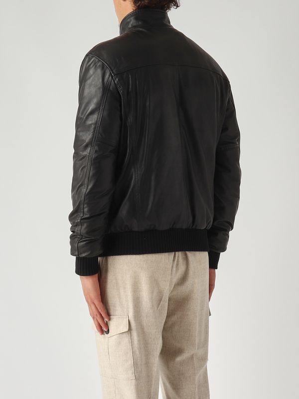 5. Chaqueta de hombre de piel y nailon Negro Volfagli 12bomberamerica
