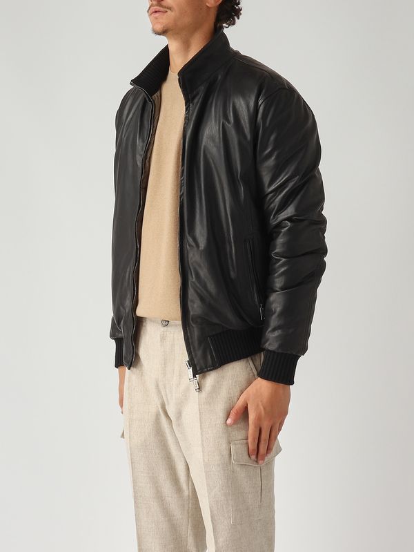 4. Chaqueta de hombre de piel y nailon Negro Volfagli 12bomberamerica