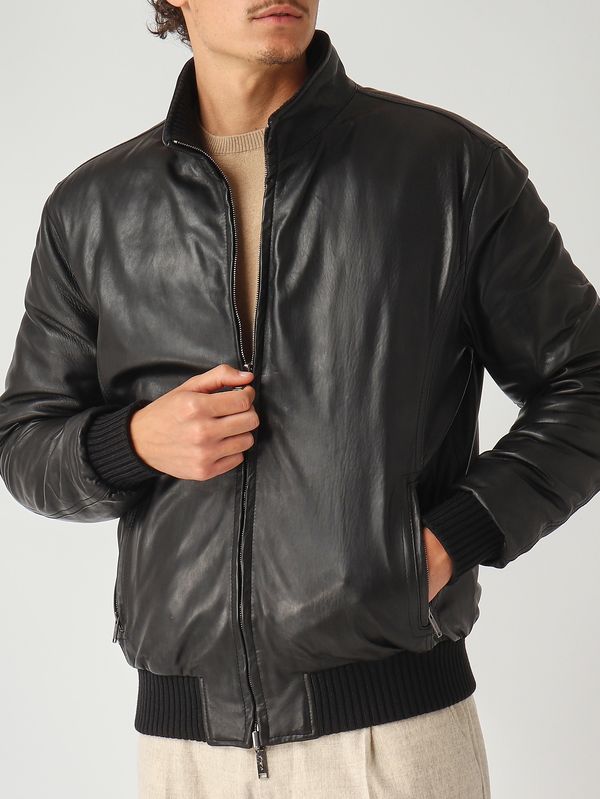 6. Chaqueta de hombre de piel y nailon Negro Volfagli 12bomberamerica