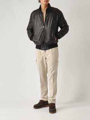 3. Chaqueta de hombre de piel y nailon Negro
