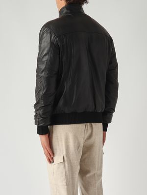 5. Chaqueta de hombre de piel y nailon Negro