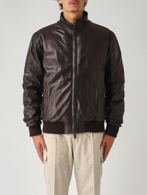 Veste bombardier en cuir et nylon pour femme Marron foncé Volfagli