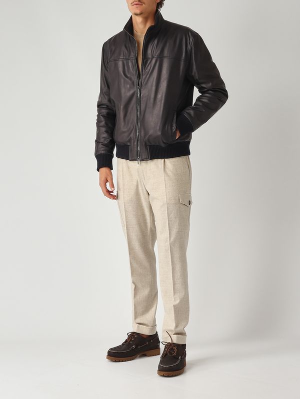 2. Veste bombardier en cuir pour homme Bleu Volfagli kantamerica